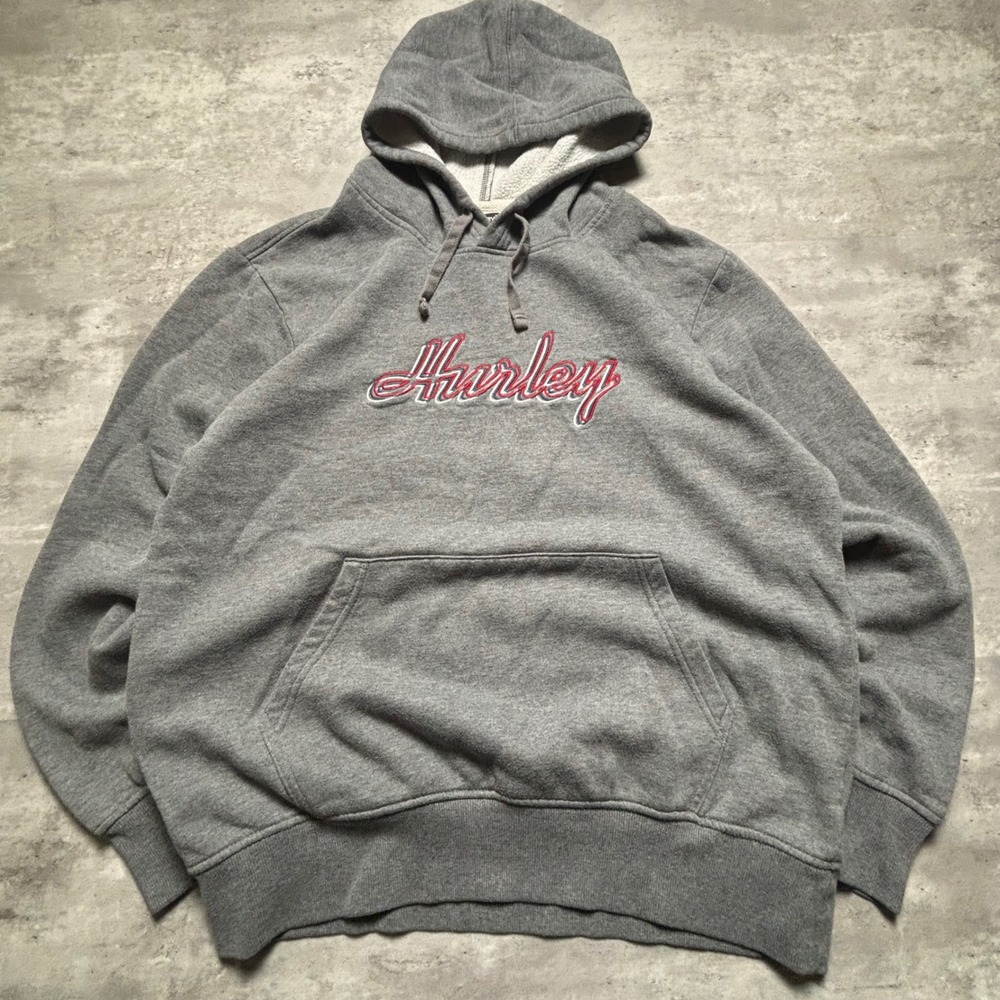 Hurley Hoodie Medium Grey Embroidered Script Logo Pullover Fleece Mens